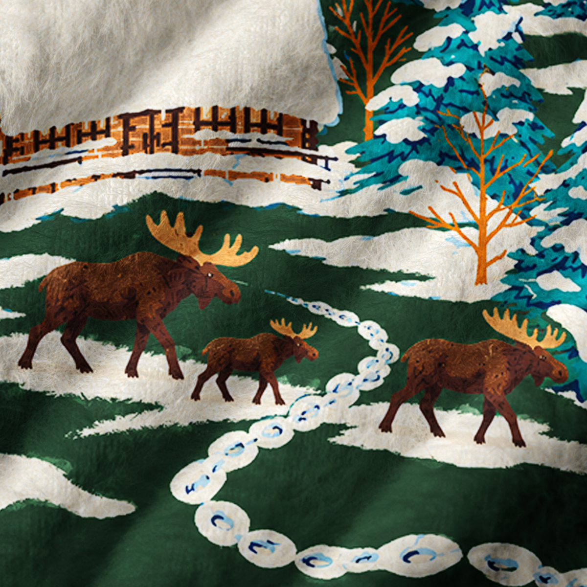 Snowy Cabin Moose Family Print V-Neck Sweater Vest