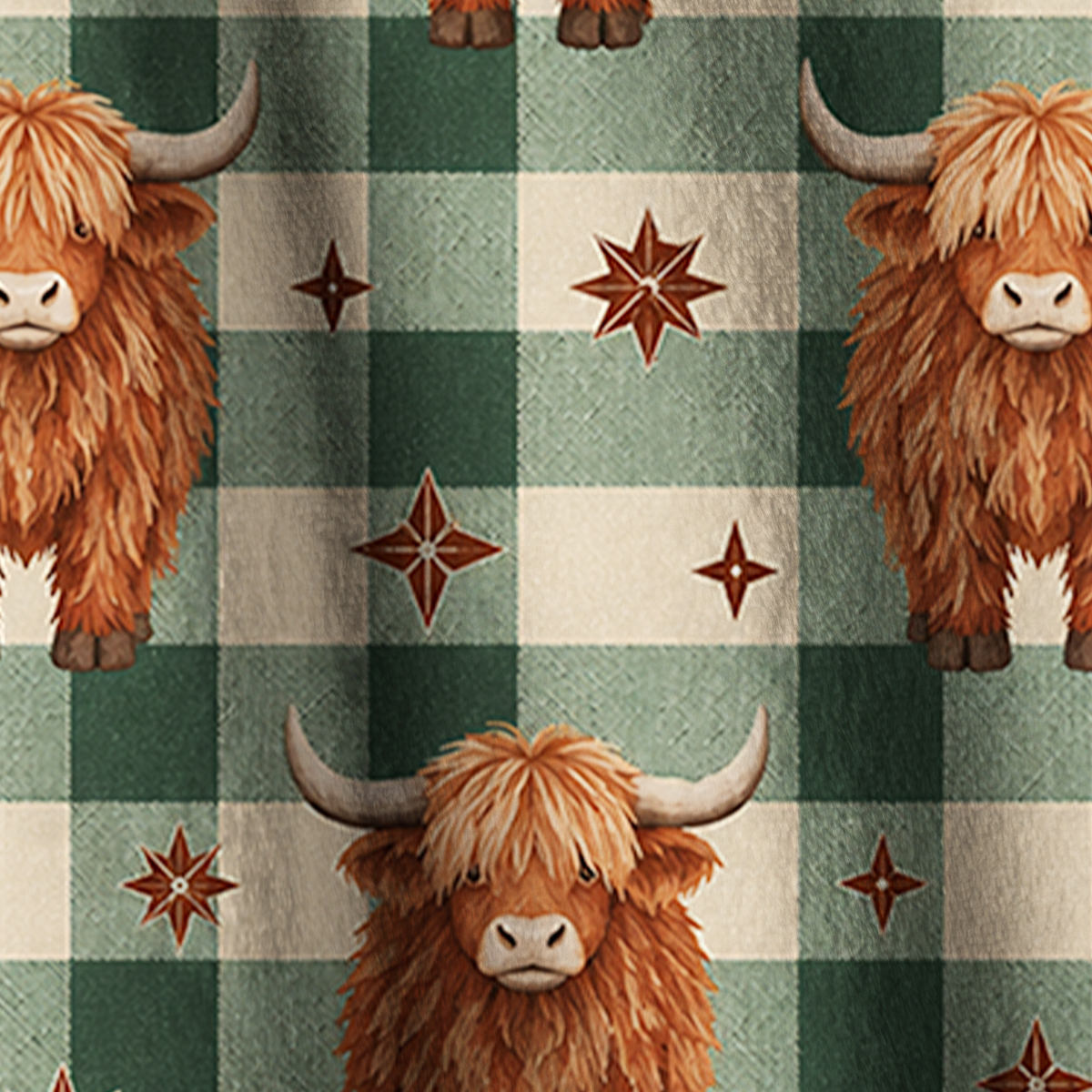 Highland Cow Plaid Print Fleece Jacket