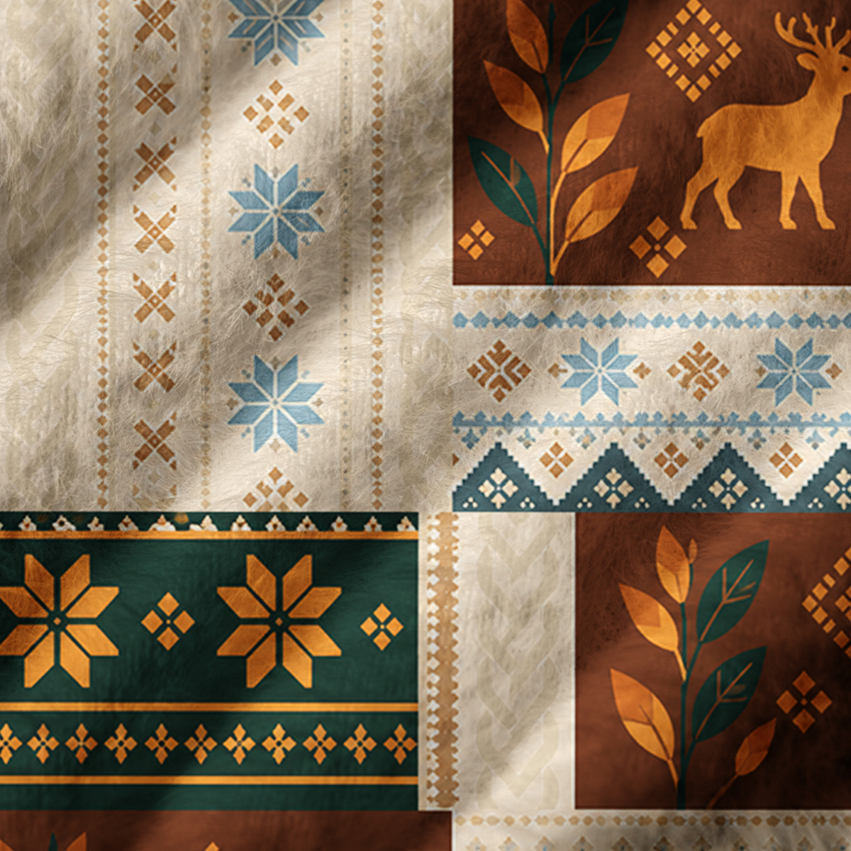 Forest Reindeer Cabin Quilt Print V-Neck Sweater Vest