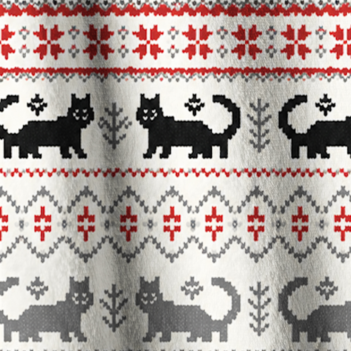Nordic Fair Isle Cats Print Fleece Jacket