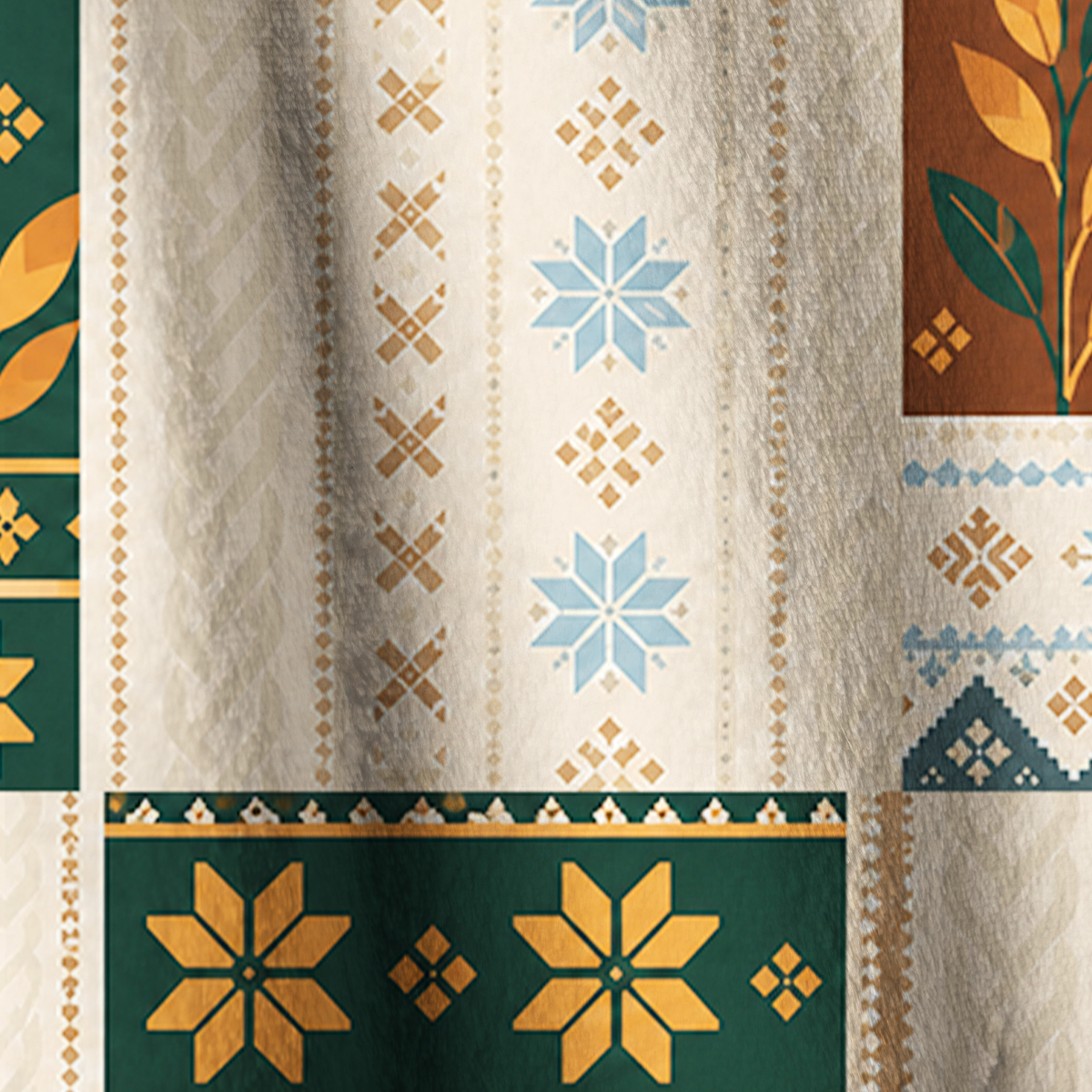 Forest Reindeer Cabin Quilt Print Fleece Jacket