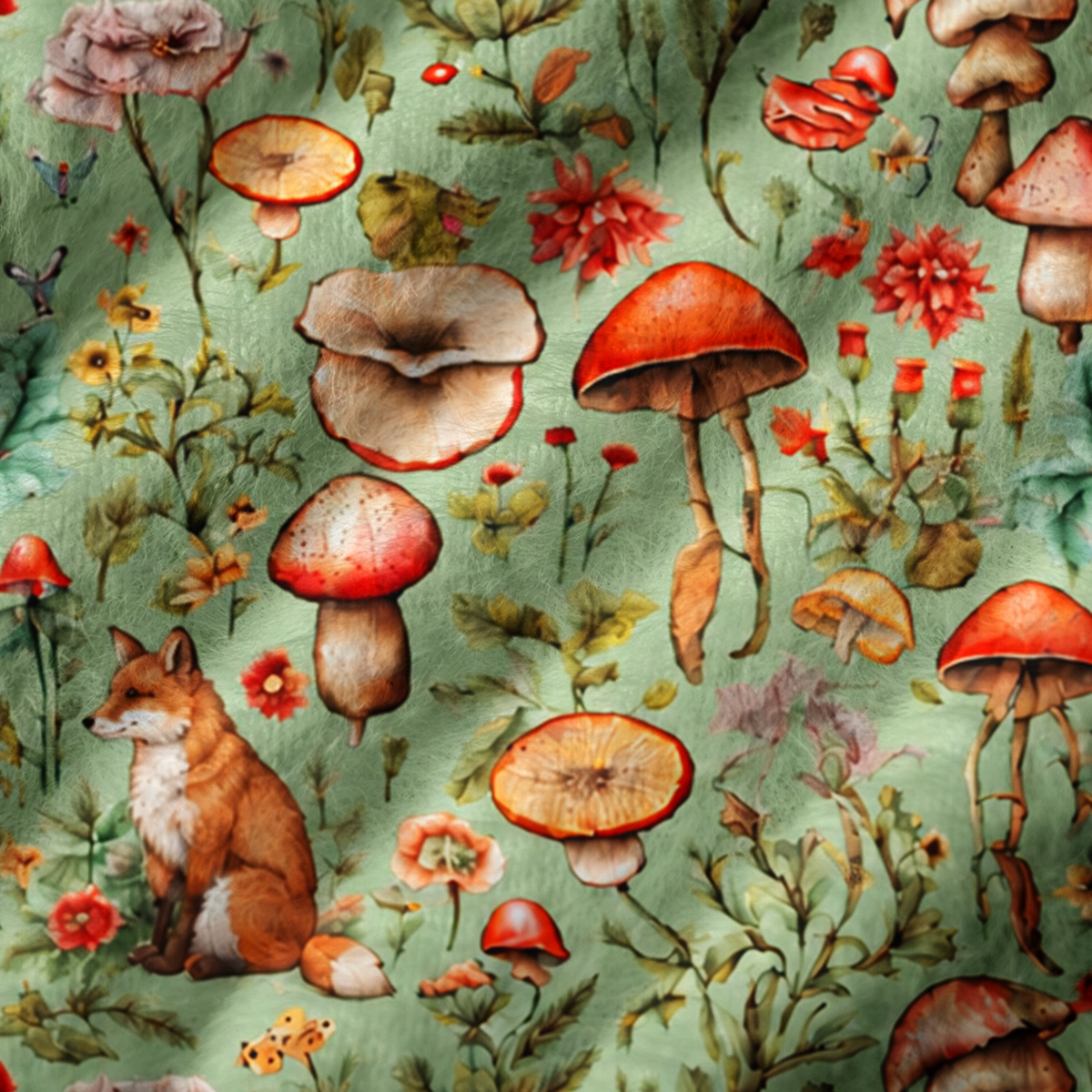 Enchanted Mushroom Forest Fox Print V-Neck Sweater Vest