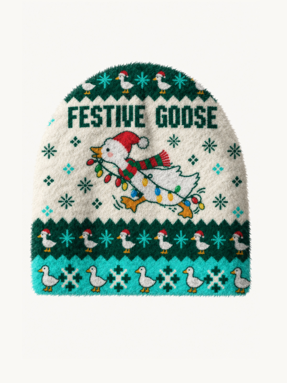 Playful Christmas Goose on the Loose Beanie Scarf & Fingerless Gloves Set
