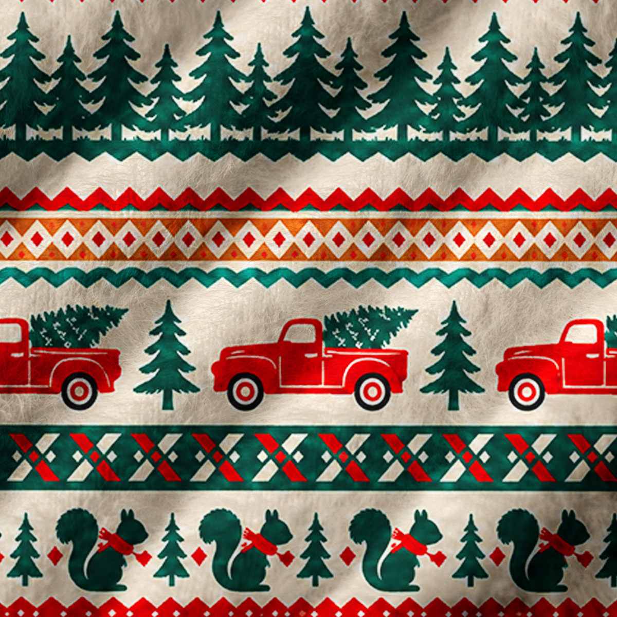 Vintage Red Truck Knit Print V-Neck Sweater Vest