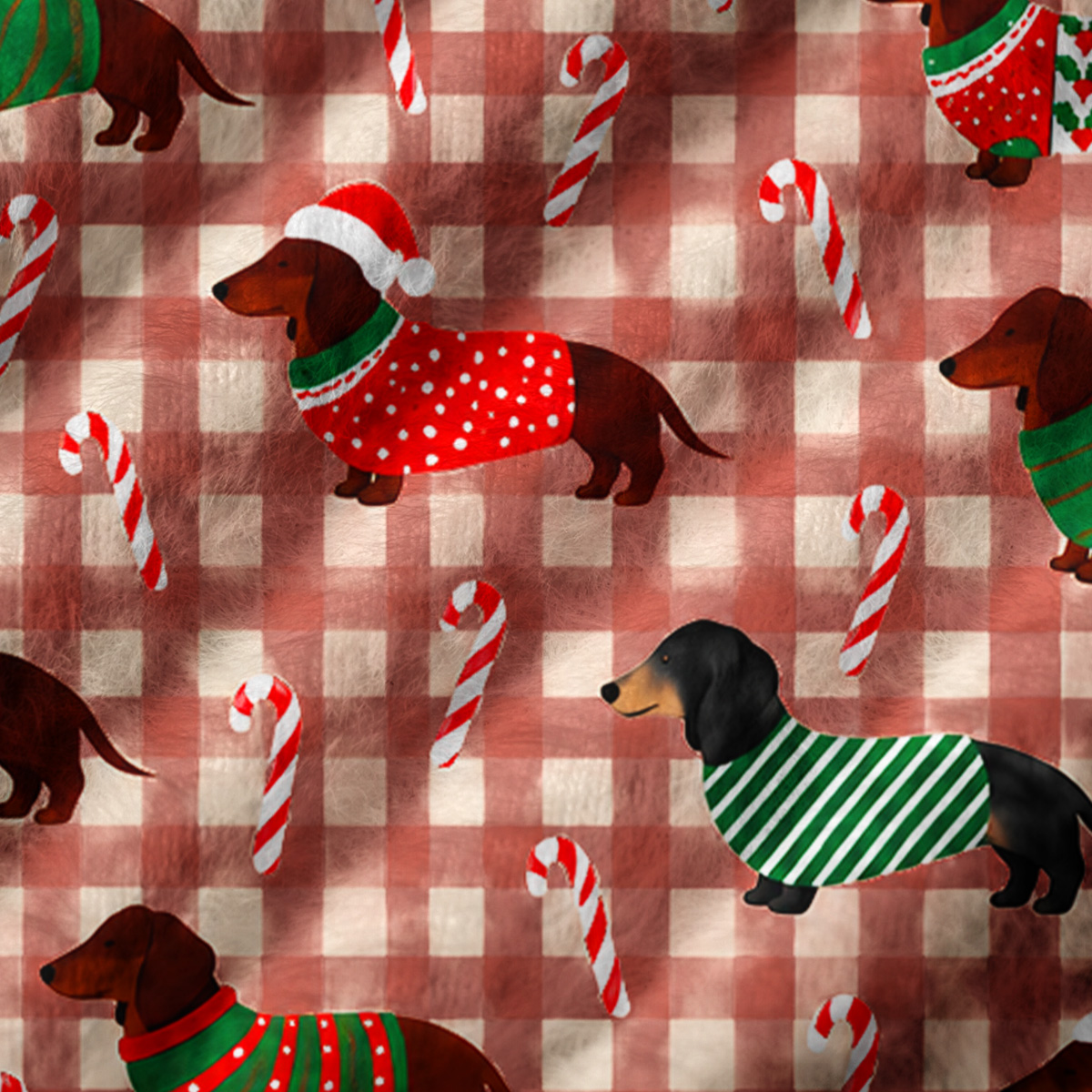 Cozy Dachshund Candy Cane Print V-Neck Sweater Vest
