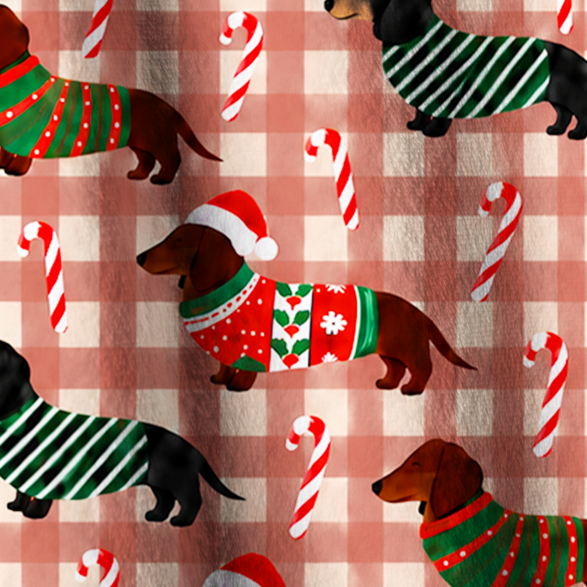 Cozy Dachshund Candy Cane Print Fleece Jacket