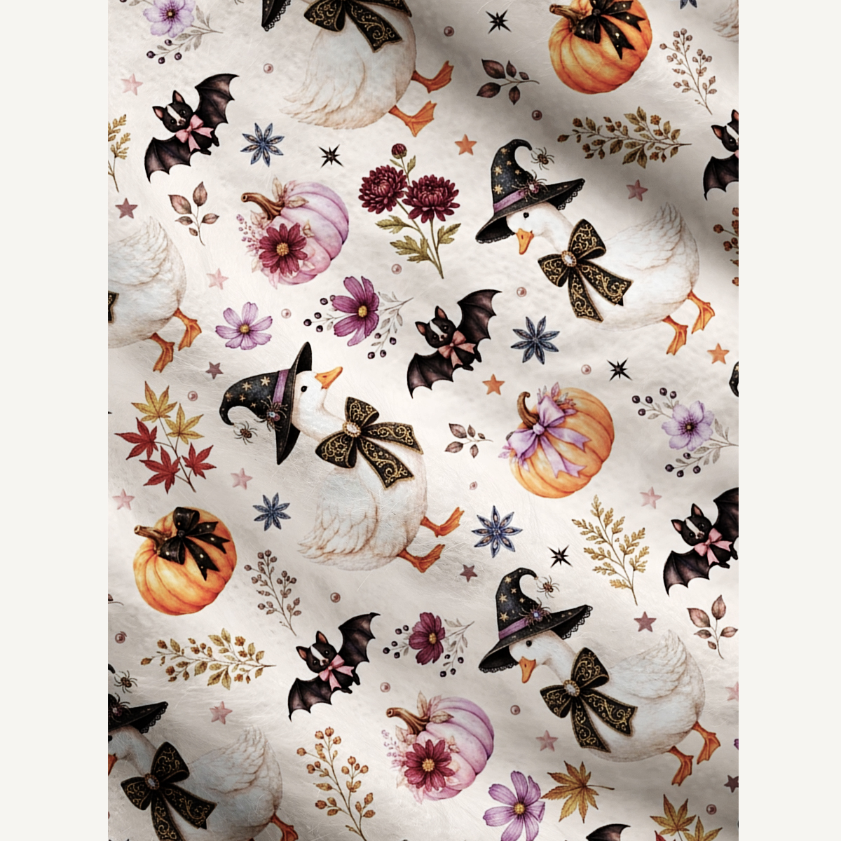 Rustic Halloween Goose Print Ugly Cardigan Sweaters