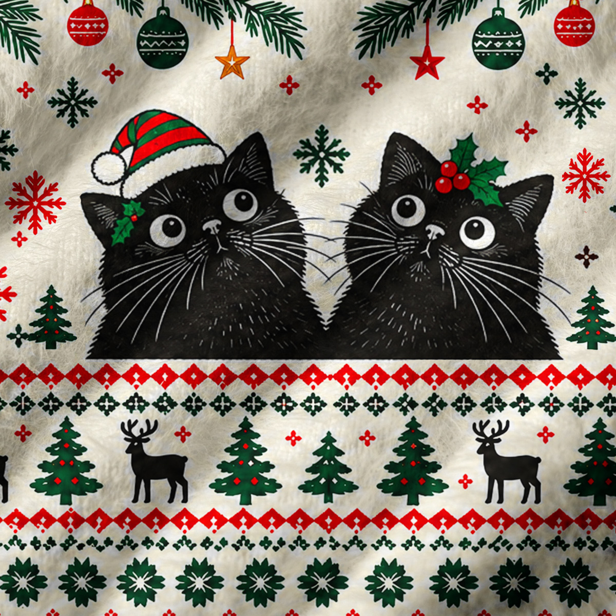 Festive Christmas Black Cats Print V-Neck Sweater Vest