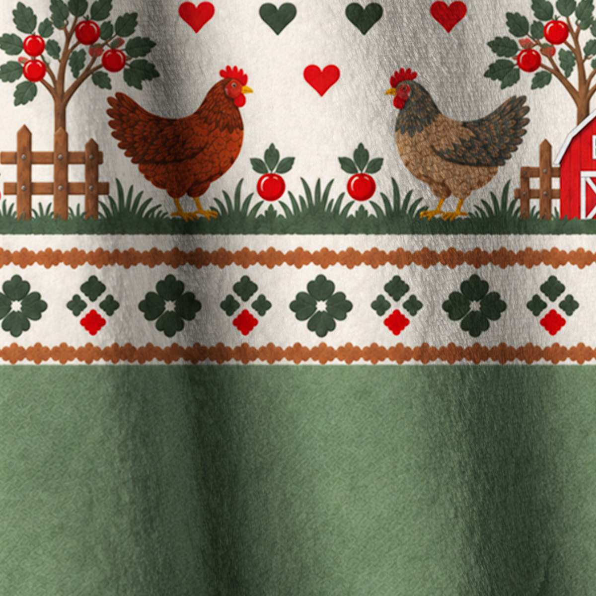 Countryside Chicken Farm Print Fleece Jacket