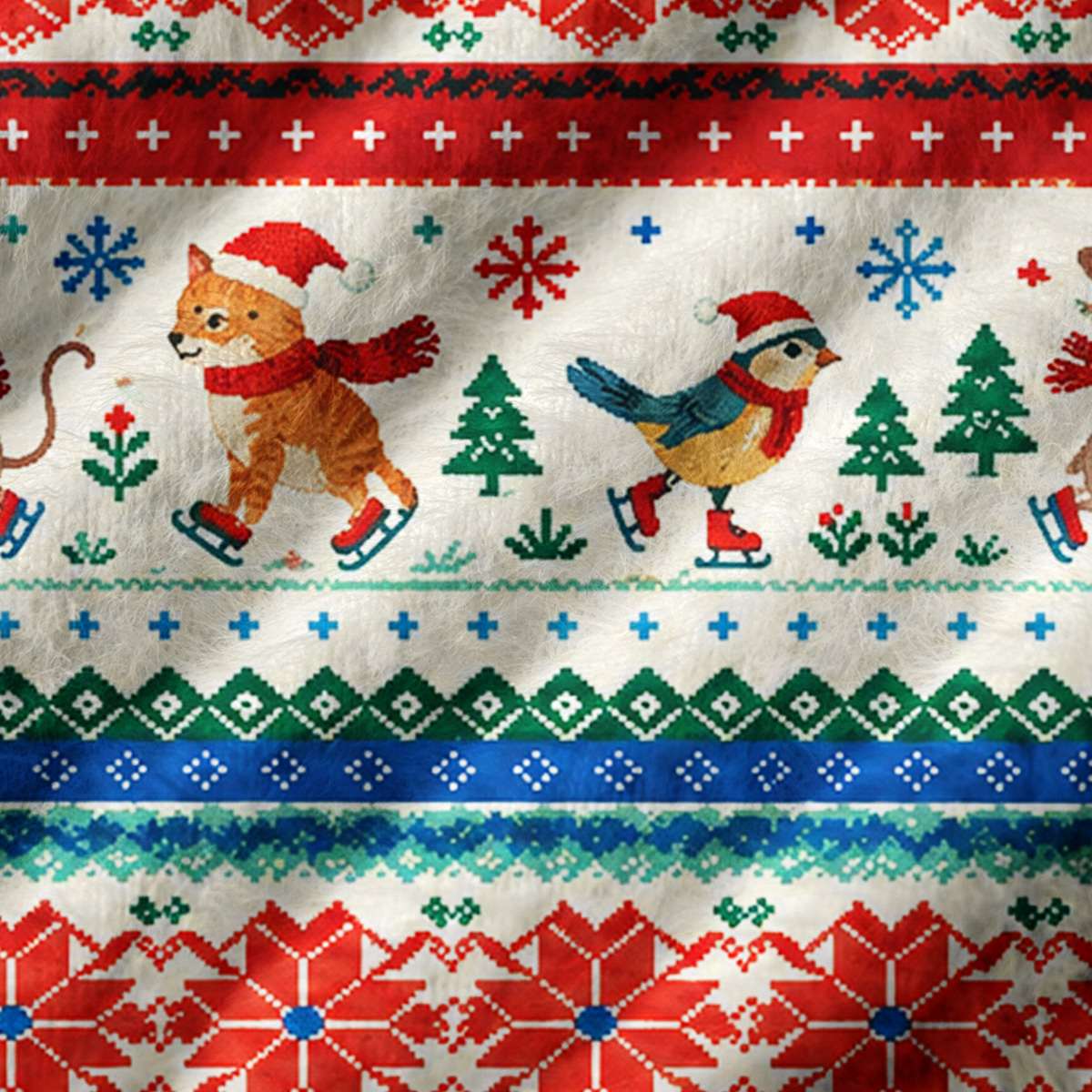 Nordic Holiday Animal Stripe Print V-Neck Sweater Vest