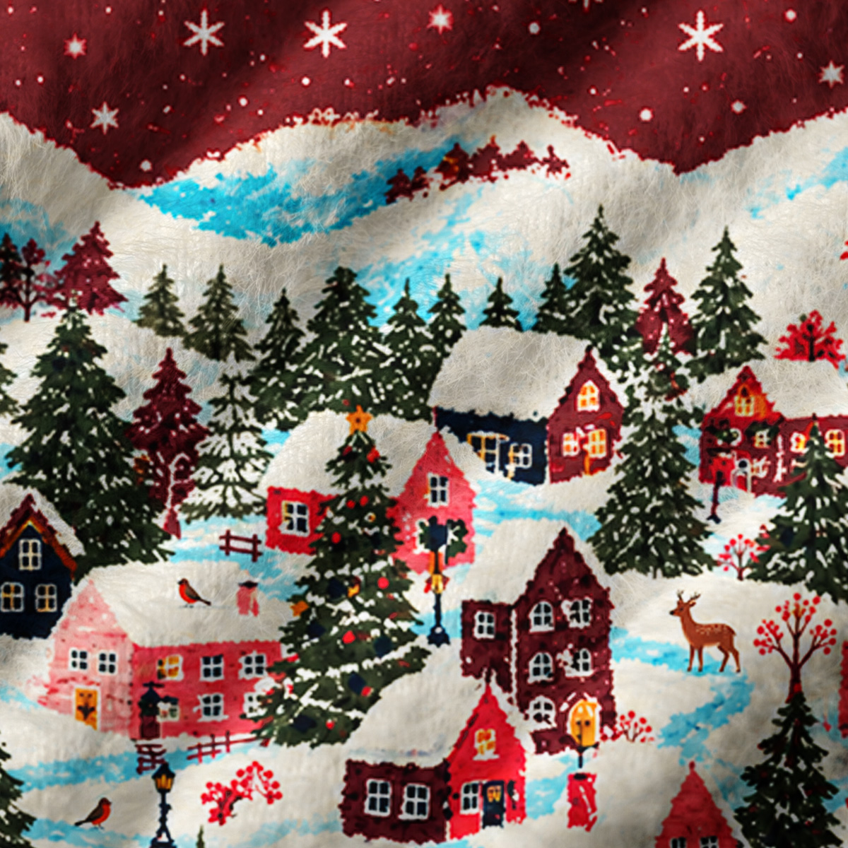 Vintage Festive Forest Village Print V-Neck Sweater Vest