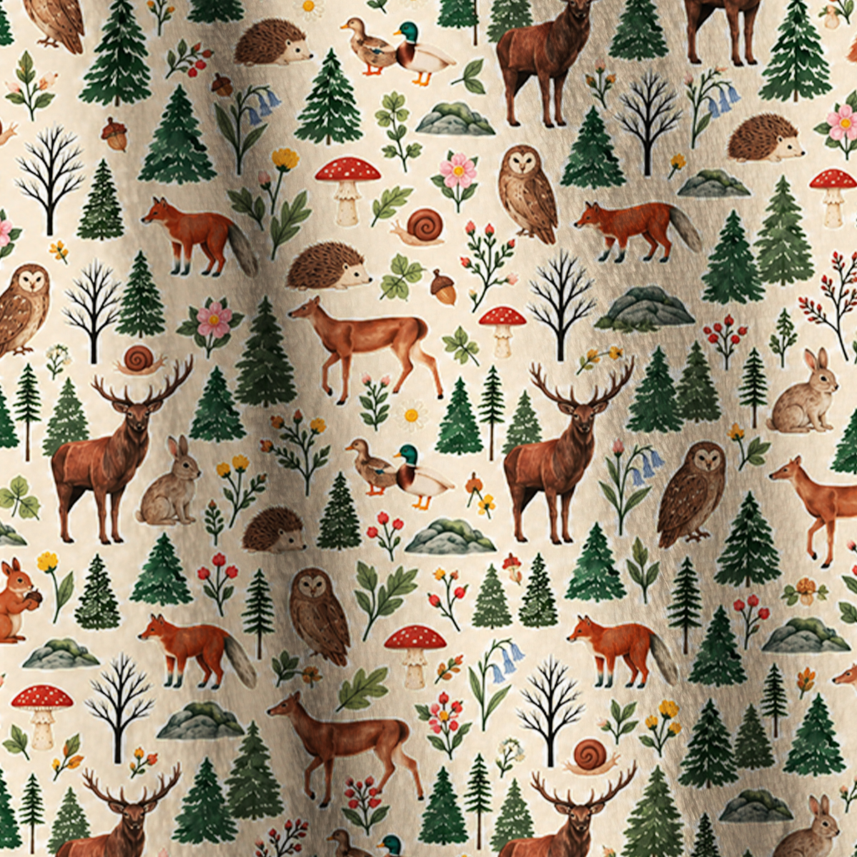 Rustic Wildlife Pine Forest Print Fleece Jacket