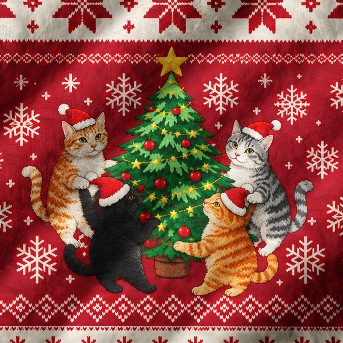 Cozy Red Cat Print V-Neck Sweater Vest