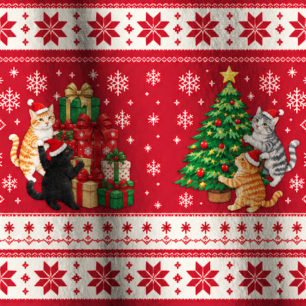 Cozy Red Cat Print Fleece Jacket