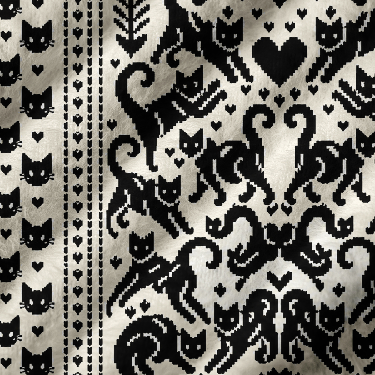 Black Cat Folk Hearts Print V-Neck Sweater Vest