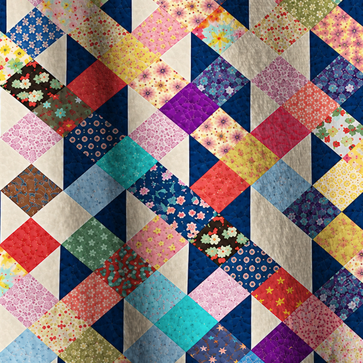 Heritage Floral Mosaic Quilt Print Fleece Jacket
