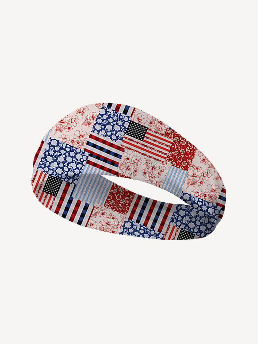 Patriotic Patchwork Quilt Print Boho Bandeau Headband