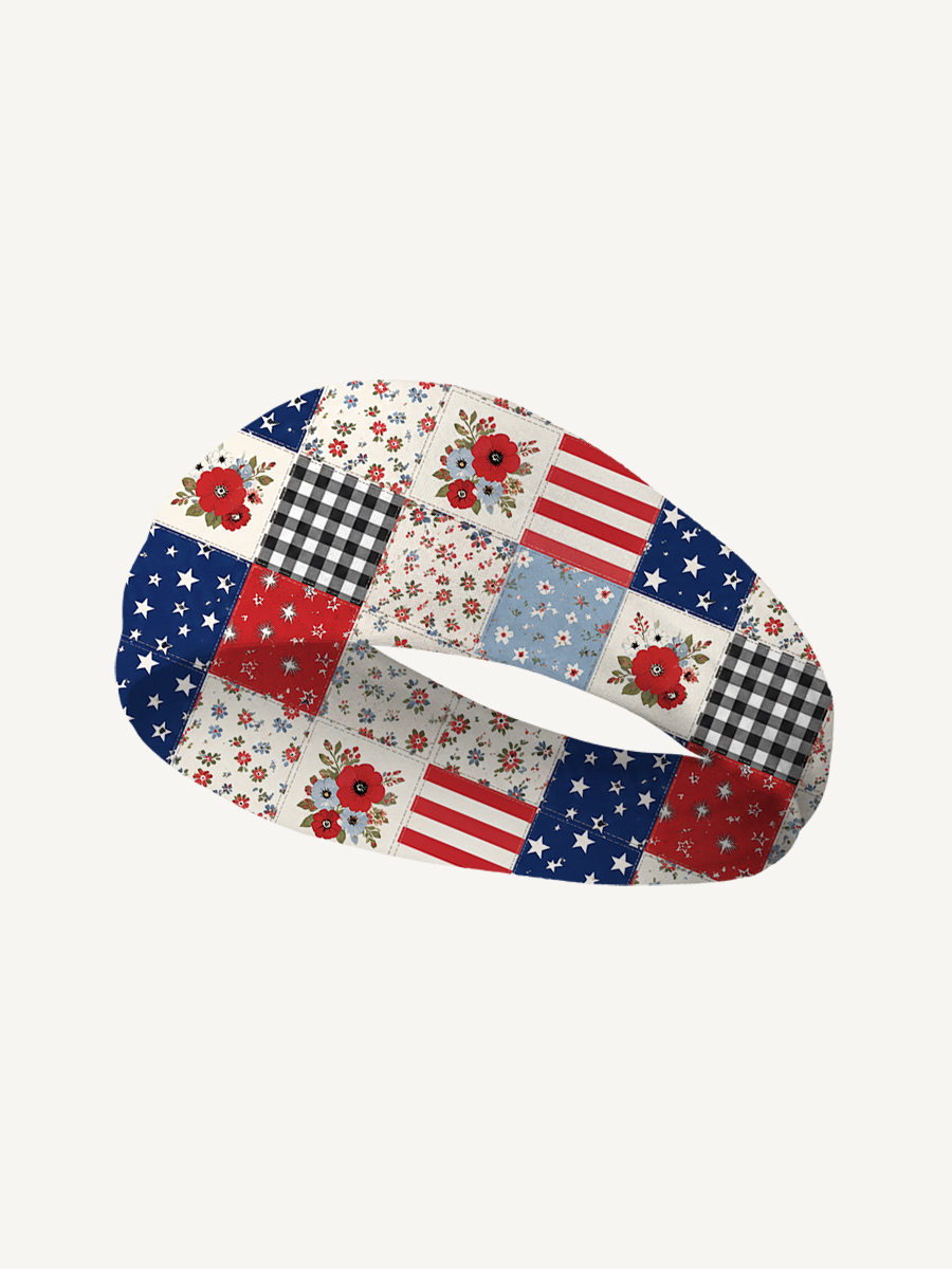 Flower Americana Patchwork Print Boho Bandeau Headband