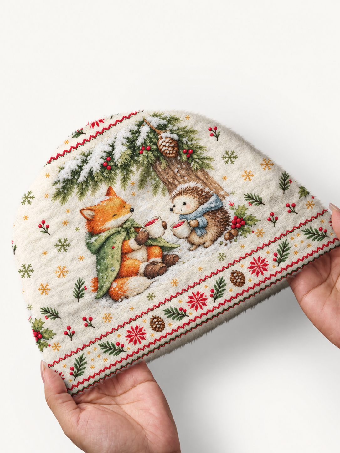 Cozy Winter Fox & Hedgehog Fuzzy Beanie