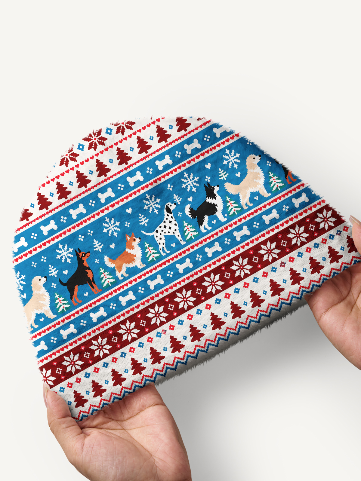 Dog Breed Fair Isle Cozy Fuzzy Beanie