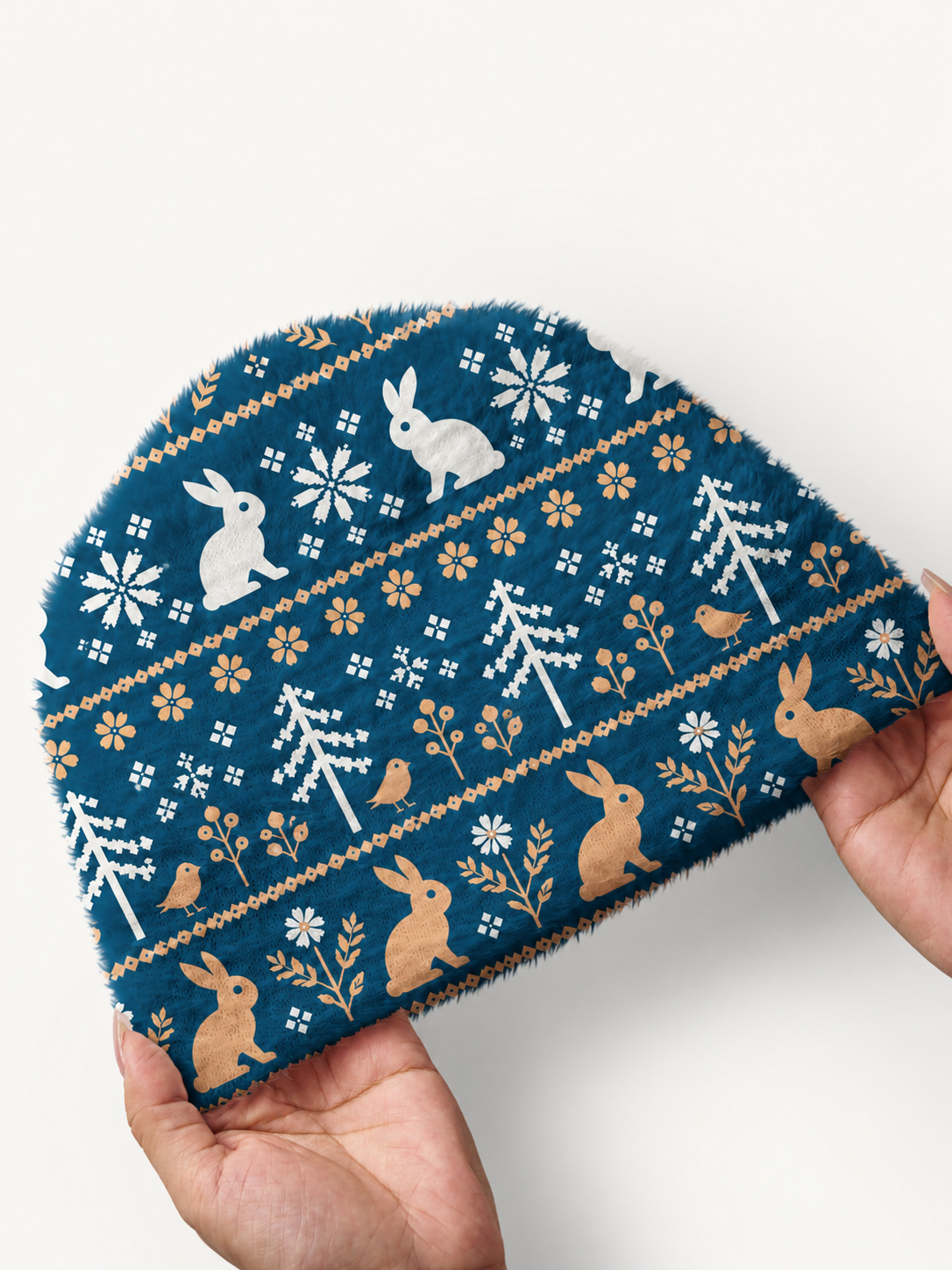 Moonlit Rabbit Woodland Cozy Fuzzy Beanie