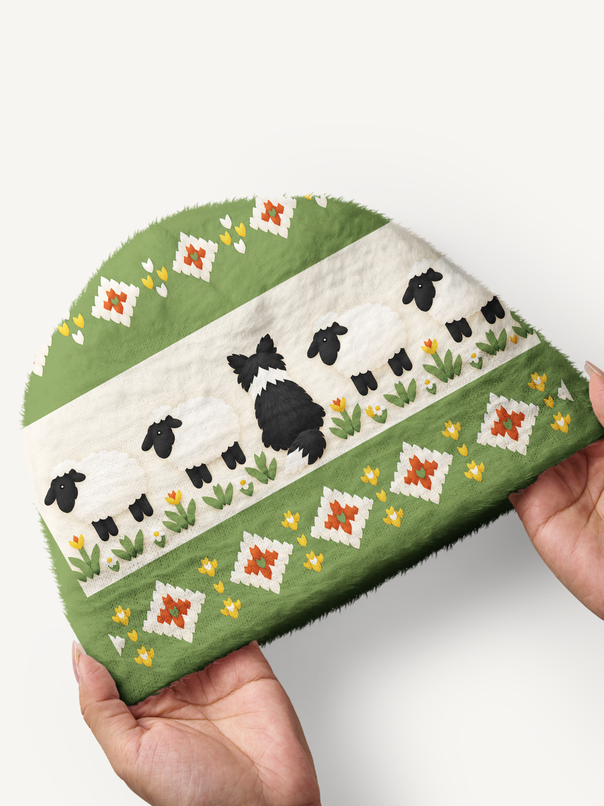 Sheep Herding Dog Fair Isle Cozy Fuzzy Beanie