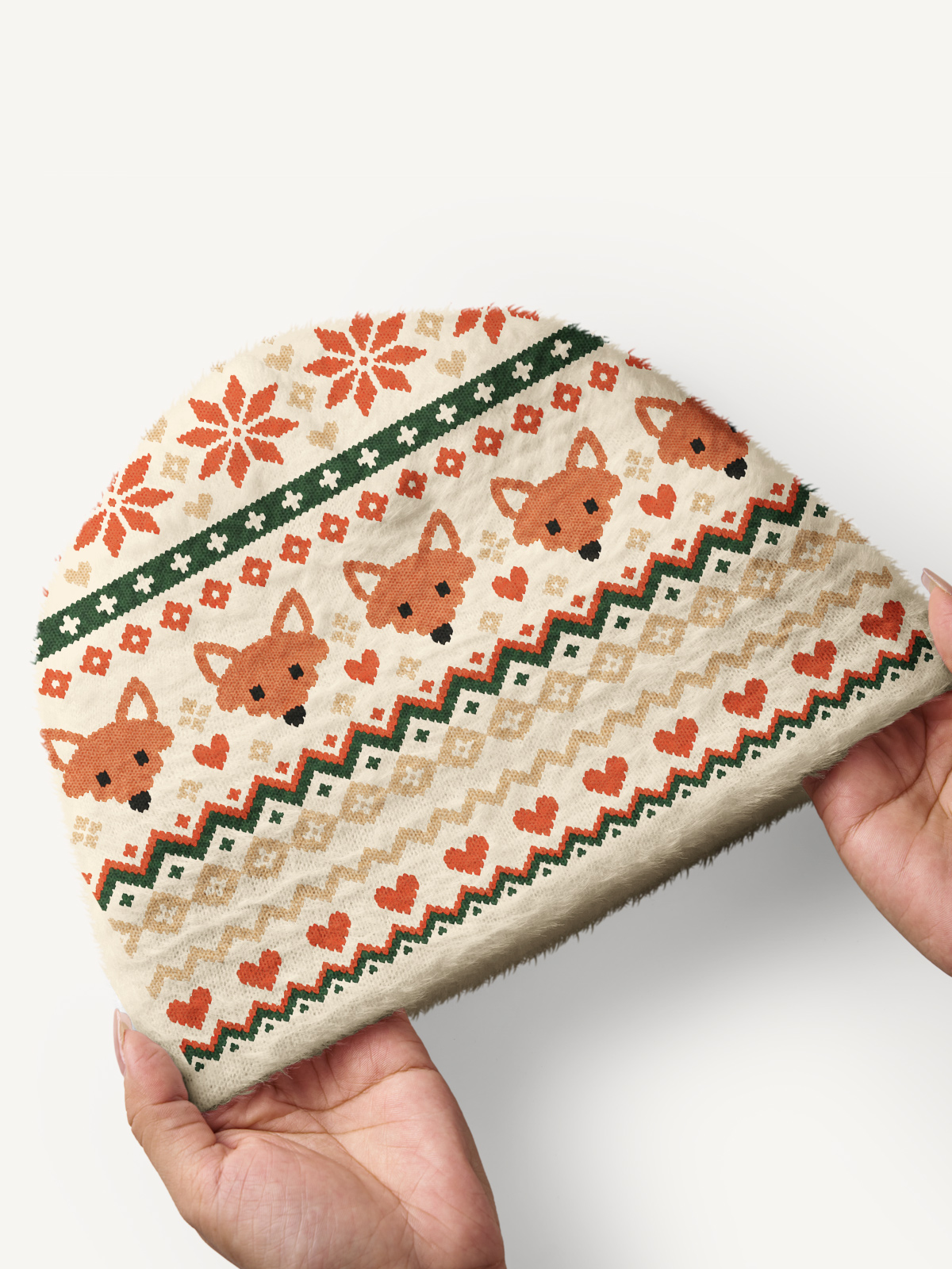 Woodland Fox & Snowflake Cozy Fuzzy Beanie