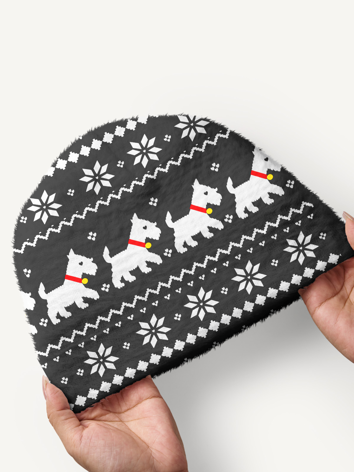 Winter Fair Isle Terrier Cozy Fuzzy Beanie