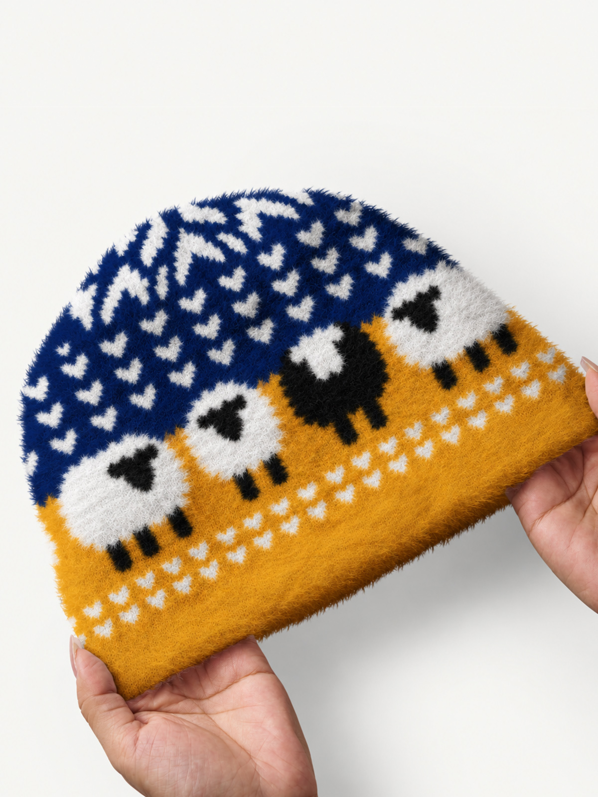 Retro Sheep Fair Isle Cozy Fuzzy Beanie