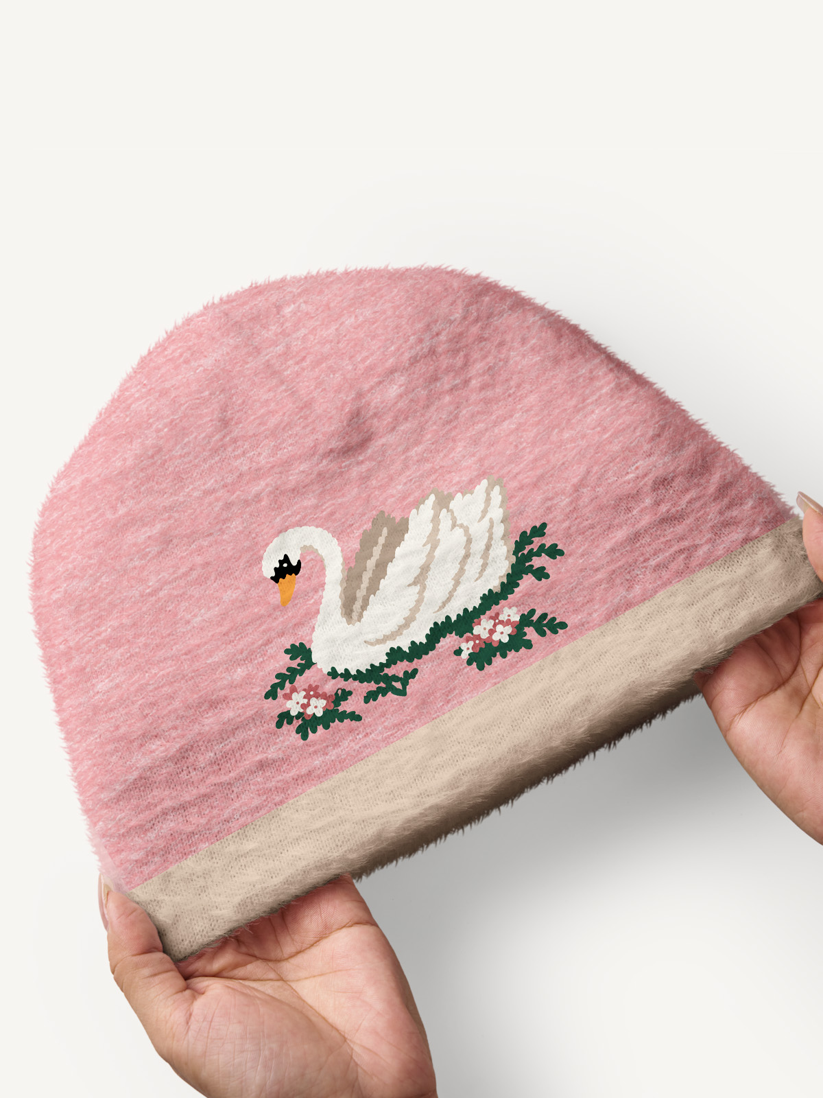 Romantic Floral Swan Cozy Fuzzy Beanie