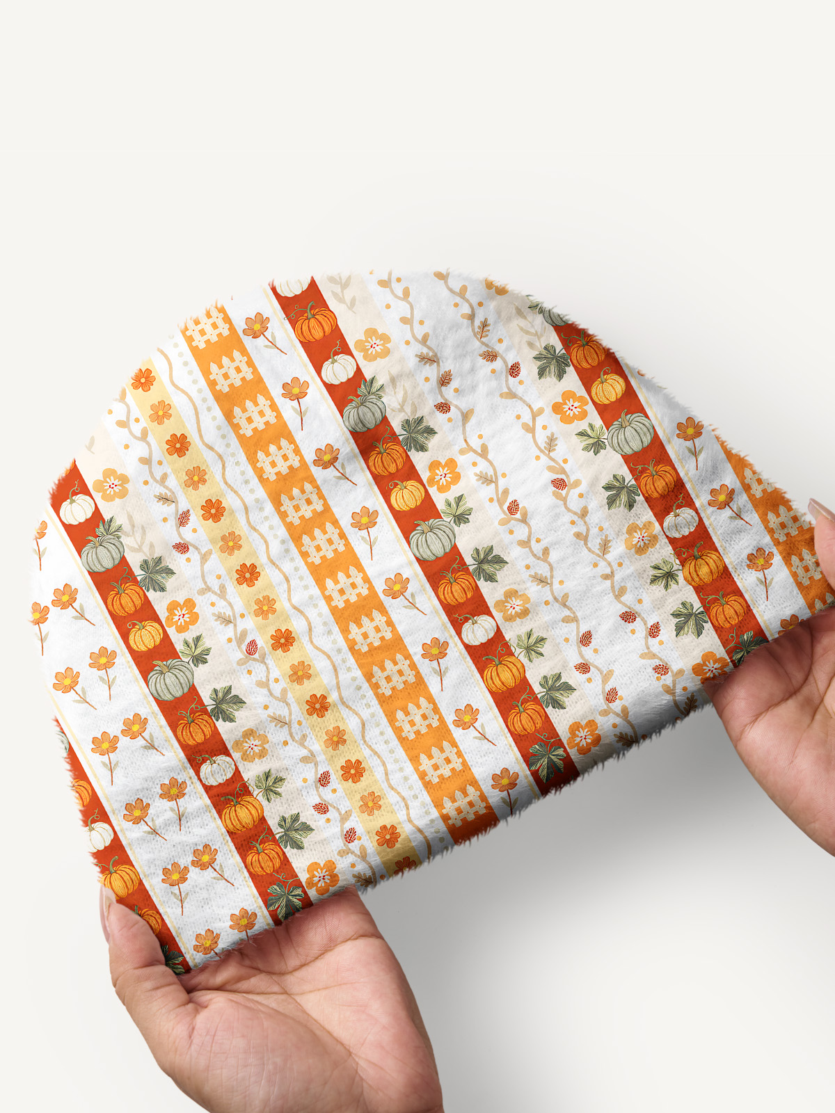 Autumn Pumpkin Patch Stripe Cozy Fuzzy Beanie