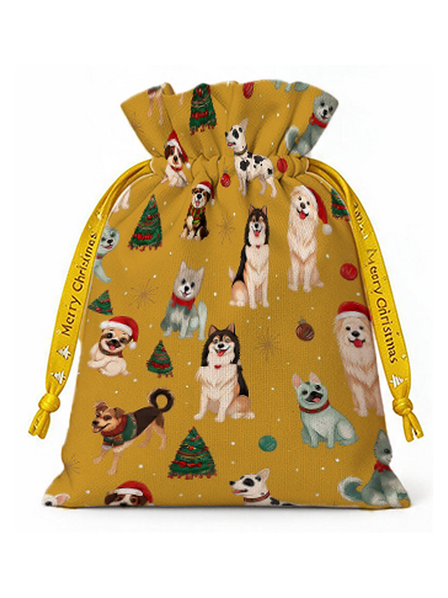 Christmas Puppies Holiday  Reusable Christmas Drawstring Gift Bag