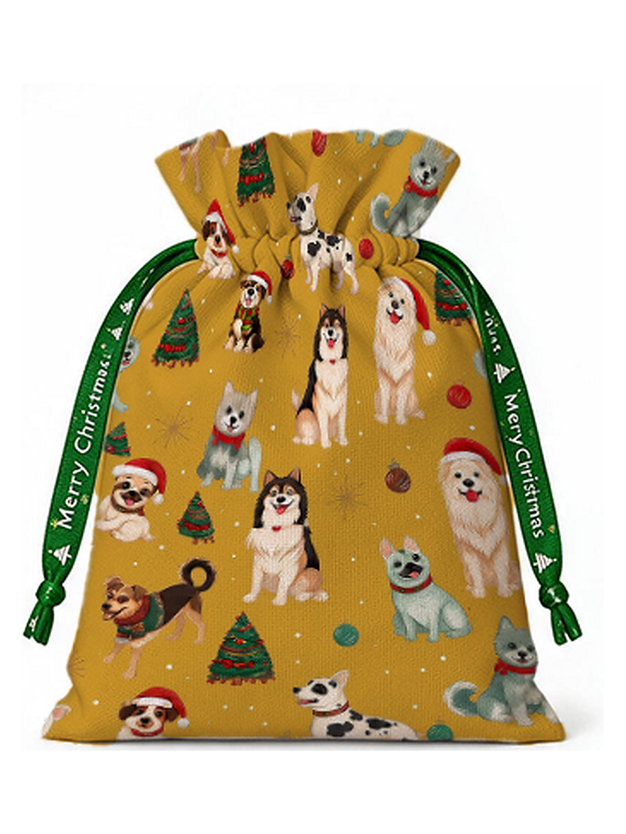 Christmas Puppies Holiday  Reusable Christmas Drawstring Gift Bag