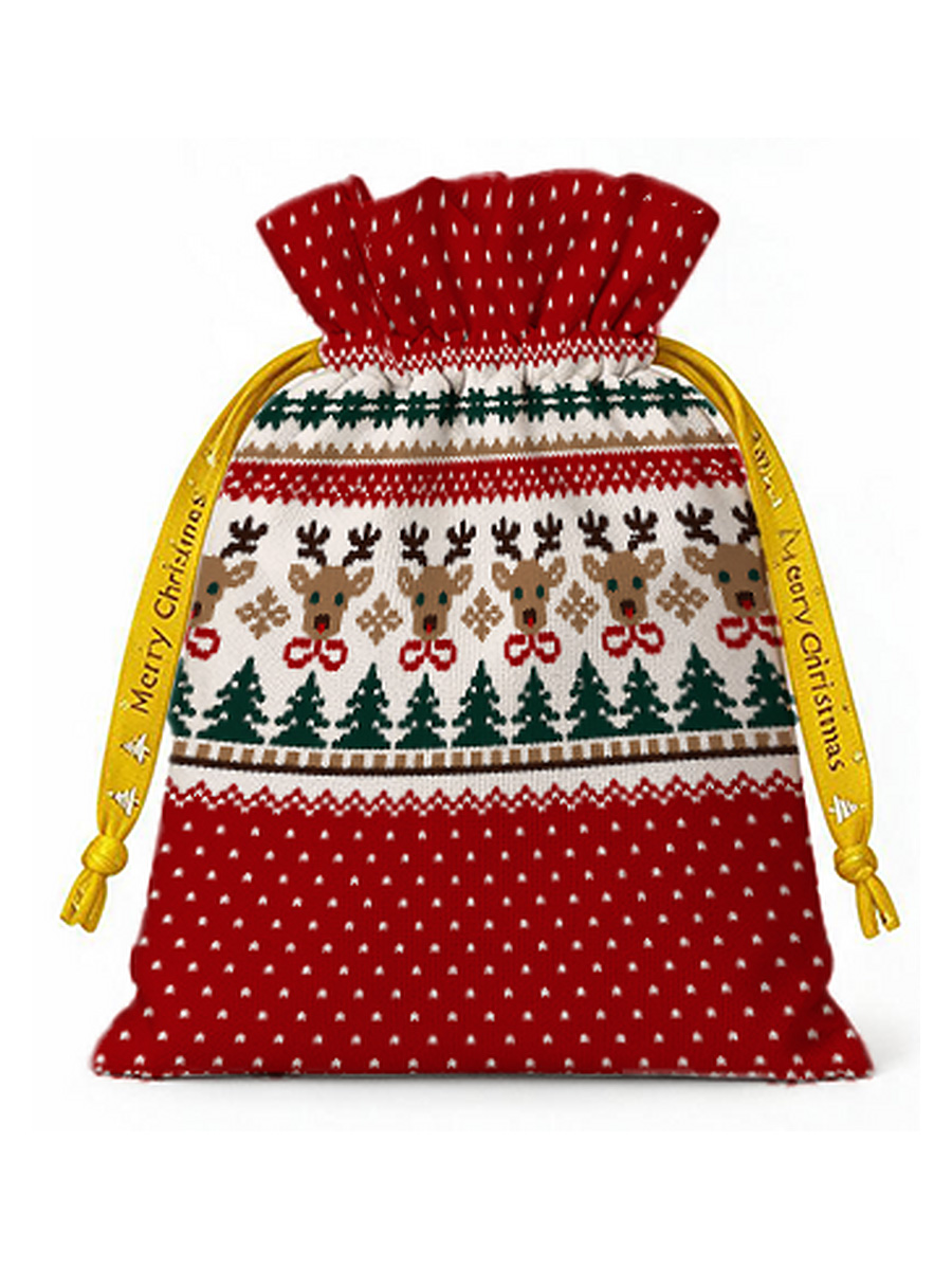Christmas Reindeer & Pine Tree Reusable Drawstring Gift Bag