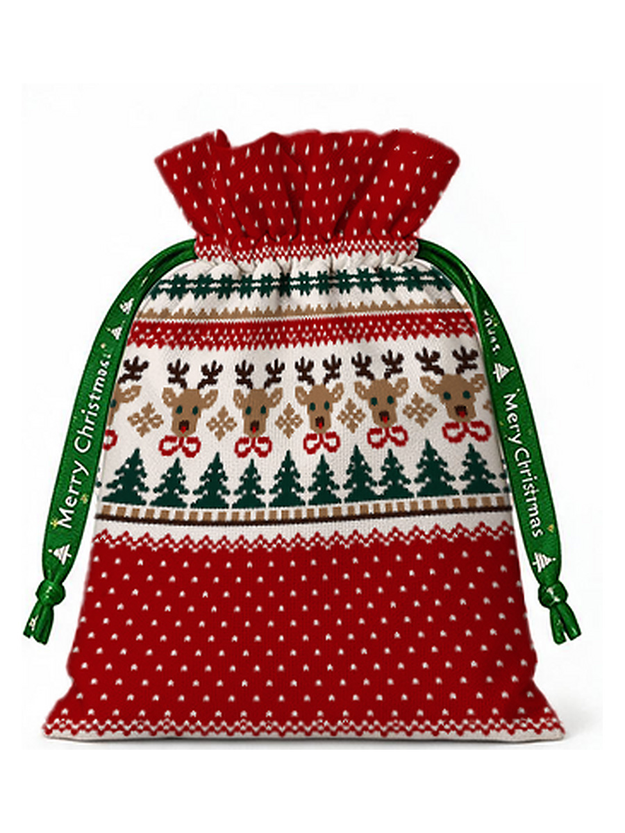 Christmas Reindeer & Pine Tree Reusable Drawstring Gift Bag