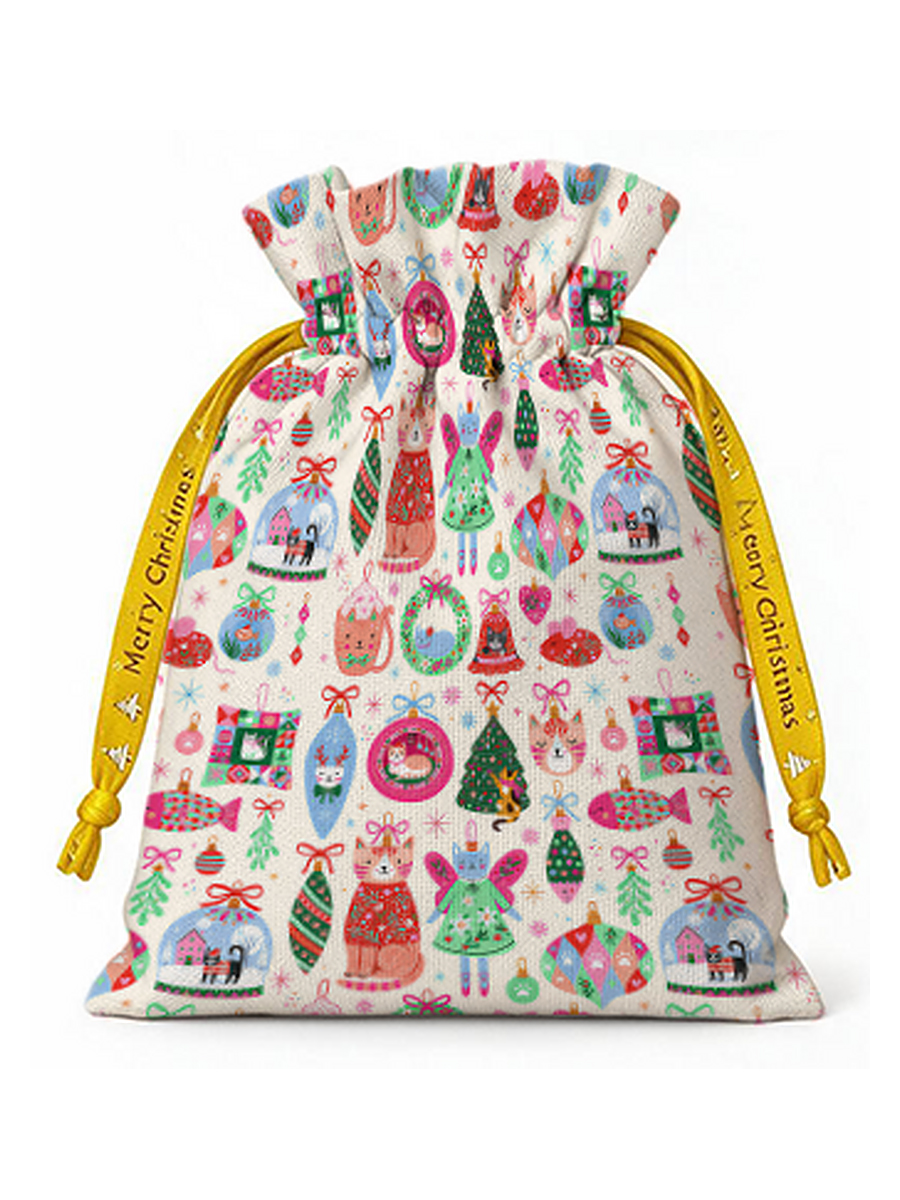 Christmas Cat Ornament Reusable Christmas Drawstring Gift Bag