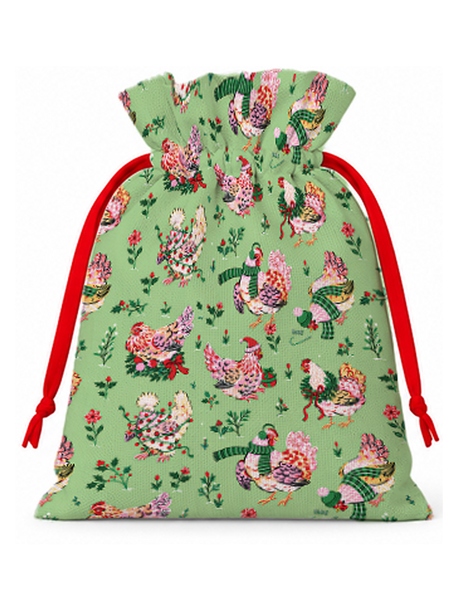 Christmas Chickens Holiday Garden Reusable Drawstring Gift Bag