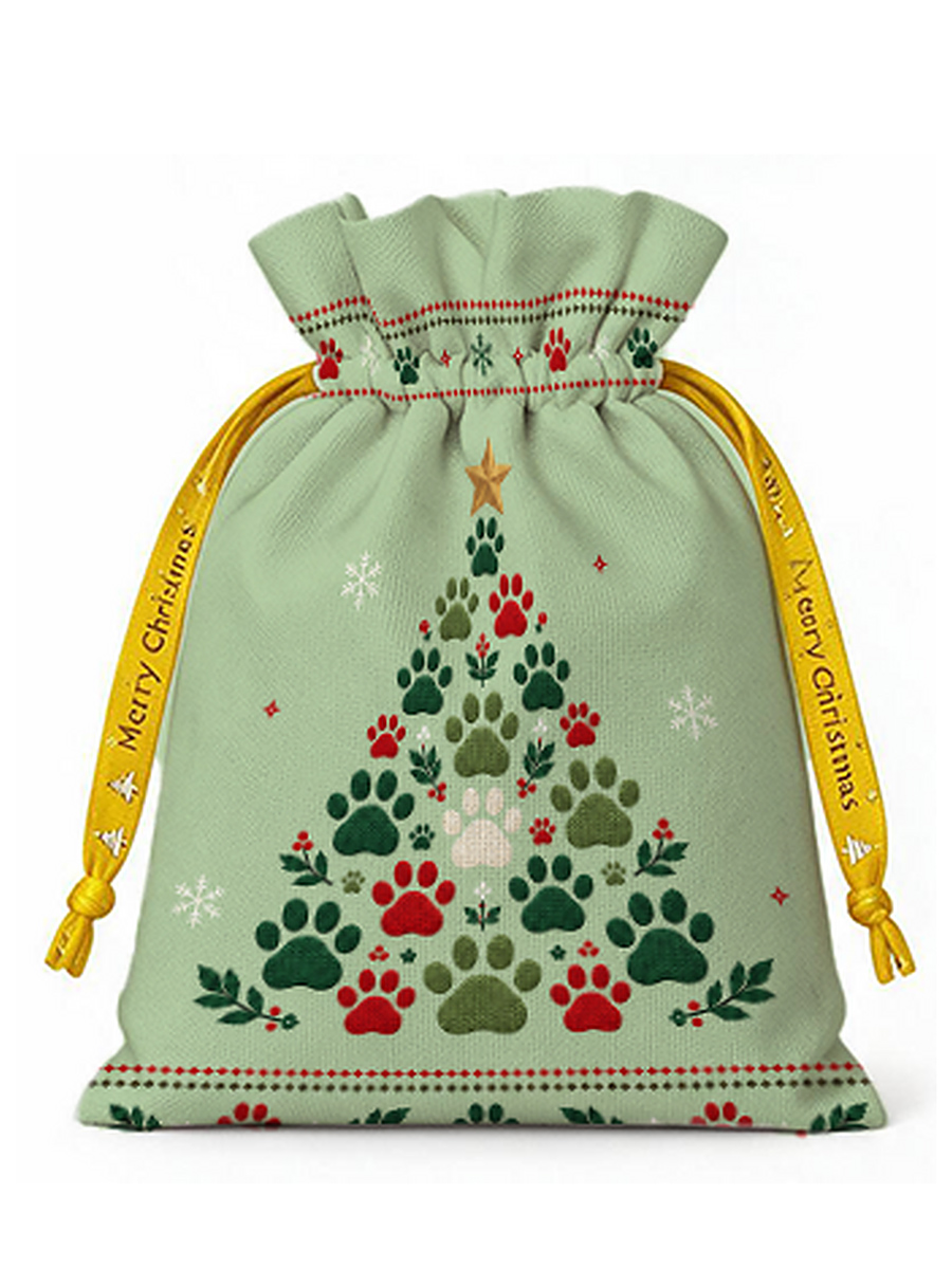 Cat Paw Print Christmas Tree Reusable Drawstring Gift Bag