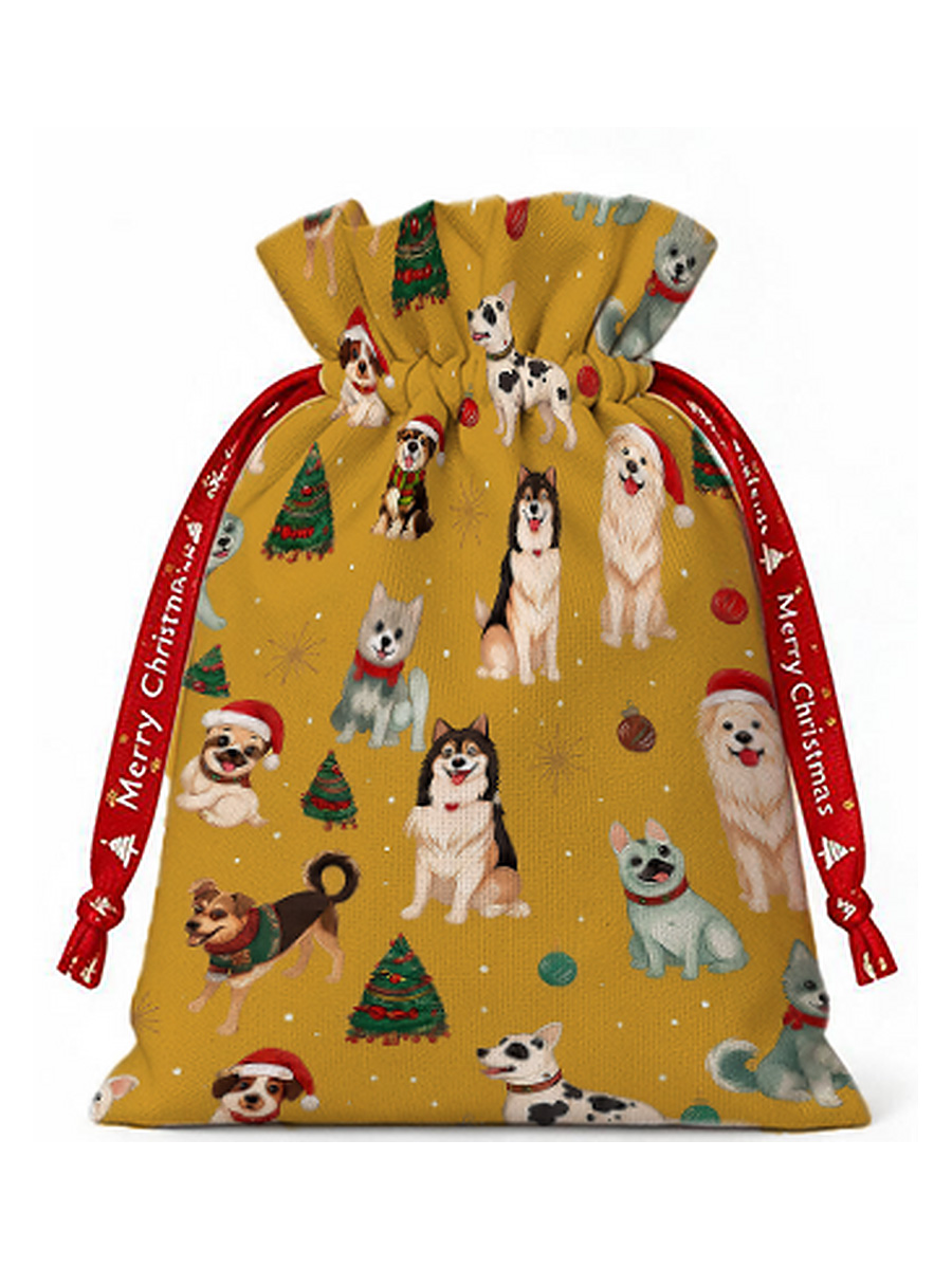 Christmas Puppies Holiday  Reusable Christmas Drawstring Gift Bag