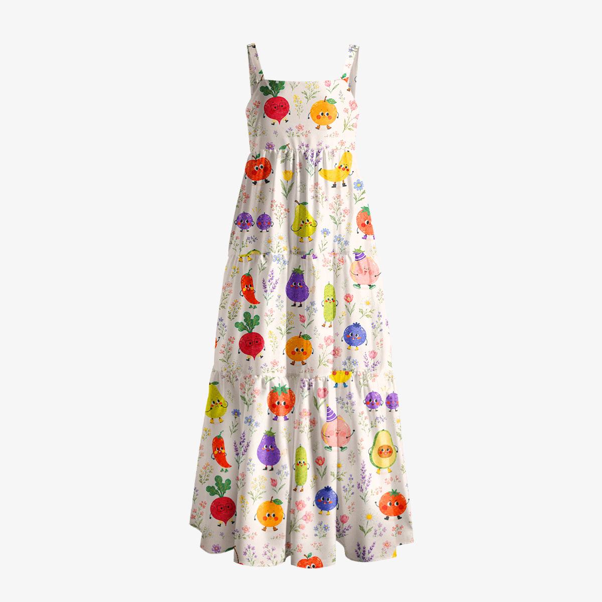 embroidered fruit maxi dress Off-White Fruits Richelieu Sleeveless Maxi Dress FARM Rio