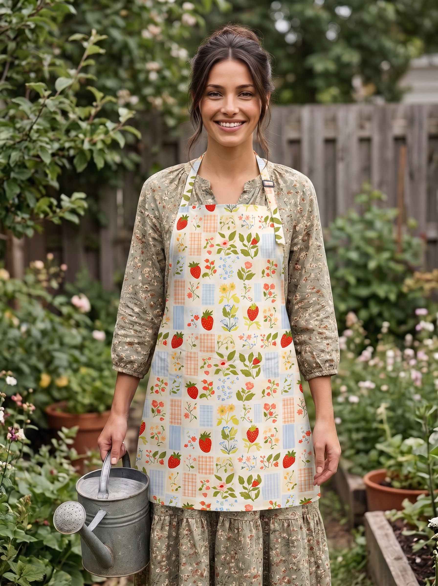Strawberry Garden Patchwork Print Adjustable Apron