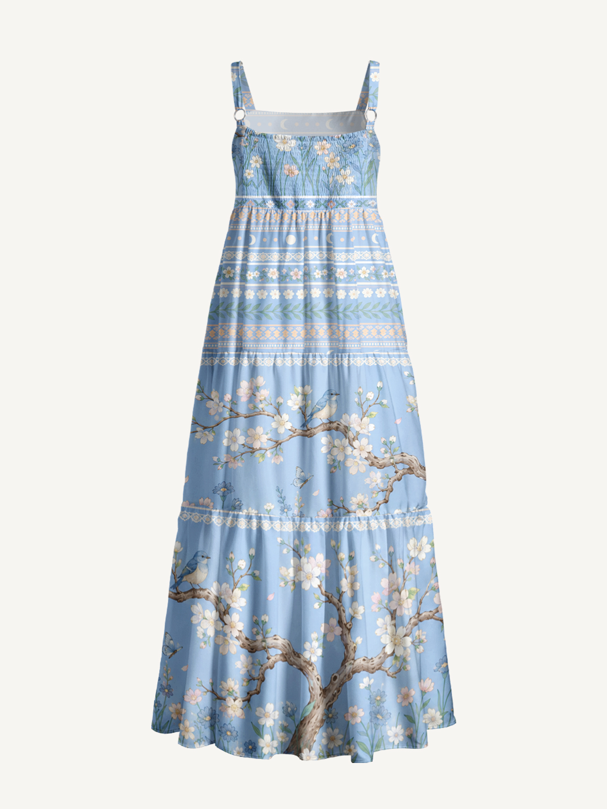 Almond Blossoms Under the Stars Print Wide Straps Maxi Dress With Pockets