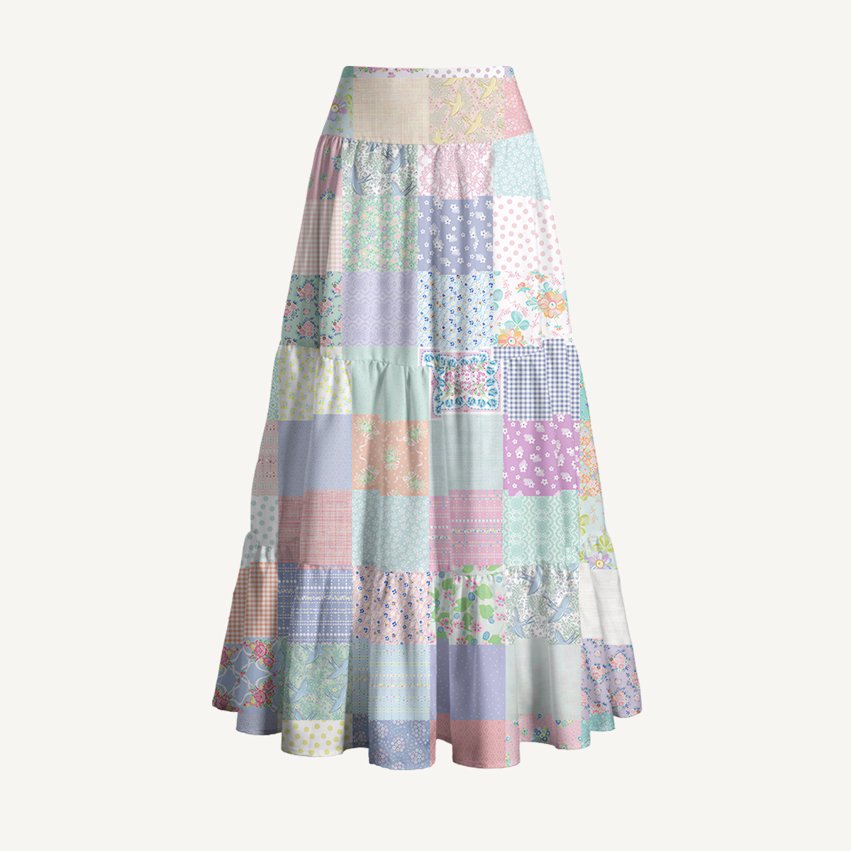 Vintage Quilt Patchwork  Print Convertible Maxi Skirt & Strapless Dress  