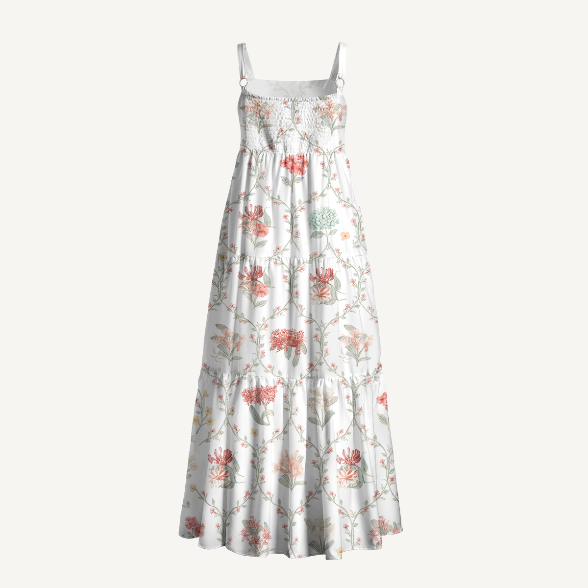 Square Neck Coral Vine Print Slip Dress