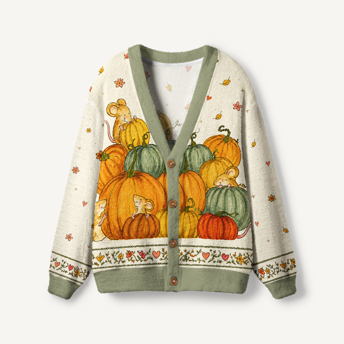 Pumpkin Patch Mice Print Ugly Cardigan Sweaters