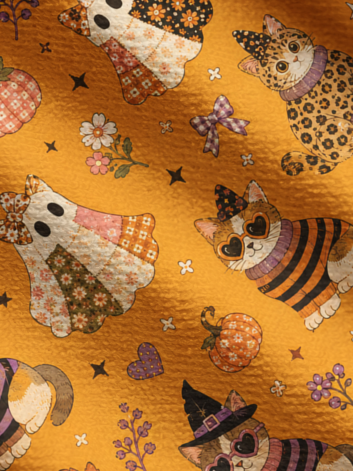 Spooky Retro Kittens Print Fine‑Knit Cardigan