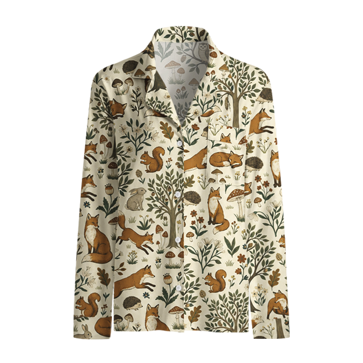 Woodland Creatures Print Long Pajama Set 