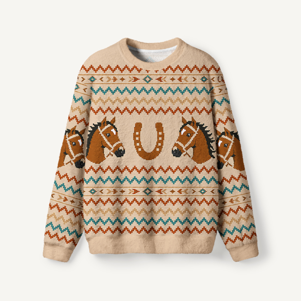 Western Horse Trail Fuzzy Crewneck Sweater