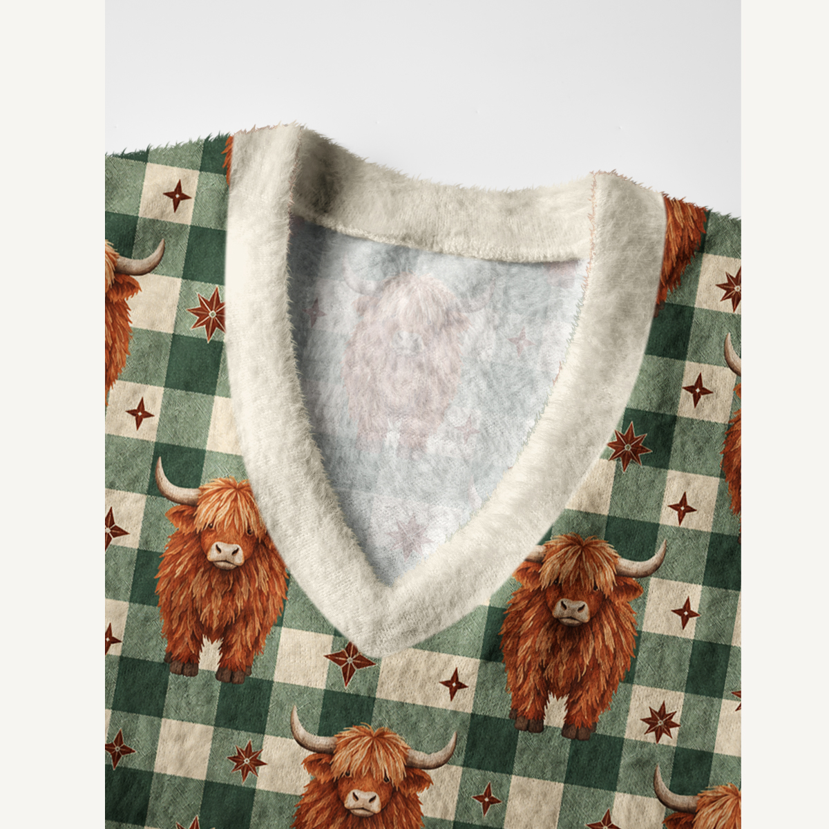 Highland Cow Plaid Print V-Neck Sweater Vest