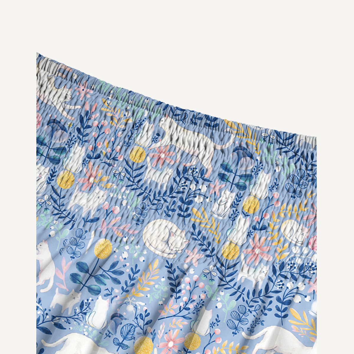 Blue Leaf Cat Print Maxi Skirt